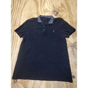 all saints polo shirt Men M Black Brown Cotton Knit @M8